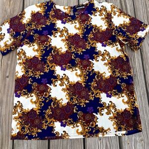 Notations Blue and Gold Floral Blouse